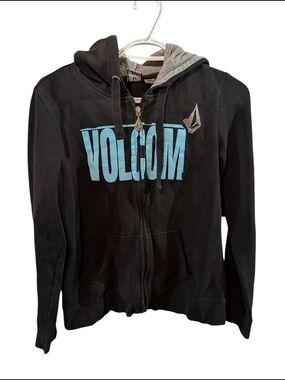 Volcom Black Zip-Up Hoodie with Blue Logo